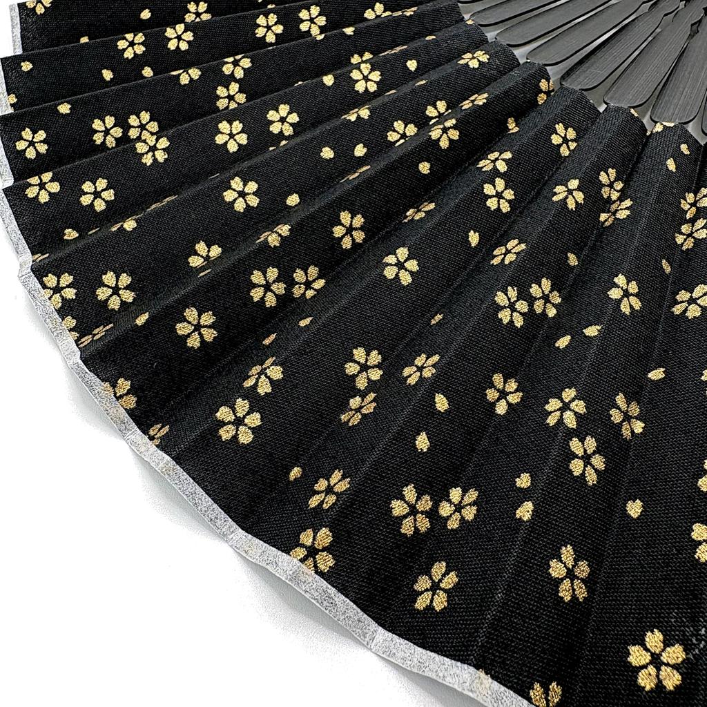 Folding Cherry Blossom Black with Gold Cherry Business Folding Fan [Hanakanzashi] Fan, Gold-Embossed Pattern, Men's & Women's, 100% Cotton, Approx.