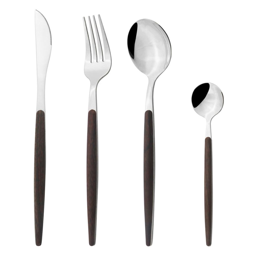 4Pcs Marble Wooden Handle Dinnerware Glossy Cutlery Set Stainless Steel Tableware Knive Fork Spoon Silverware Party Flatware Set
