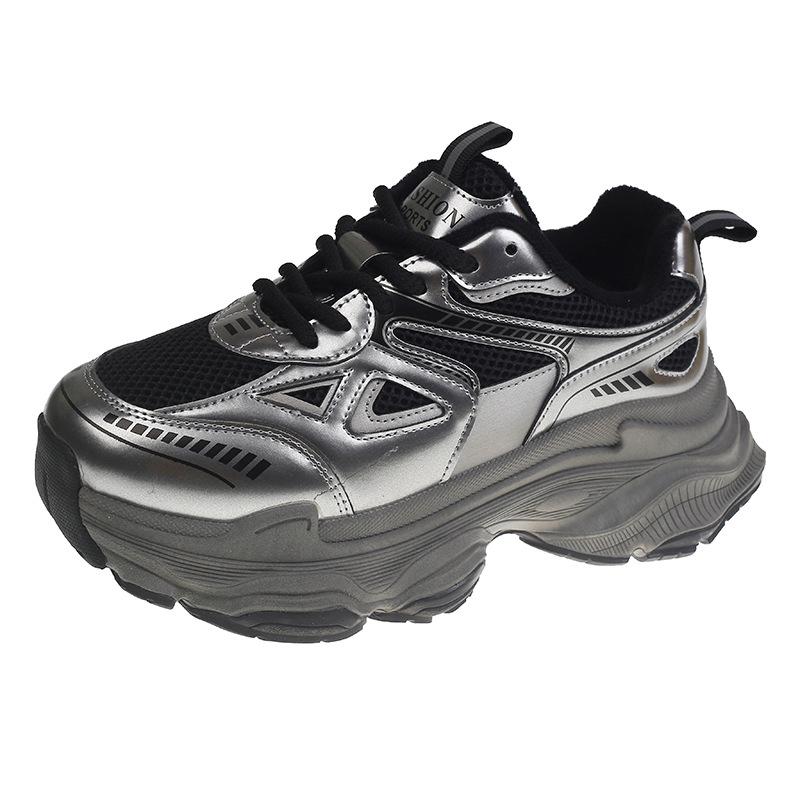 Dad shoes new autumn and winter velvet black shoes thick-soled heightening casual sports shoes