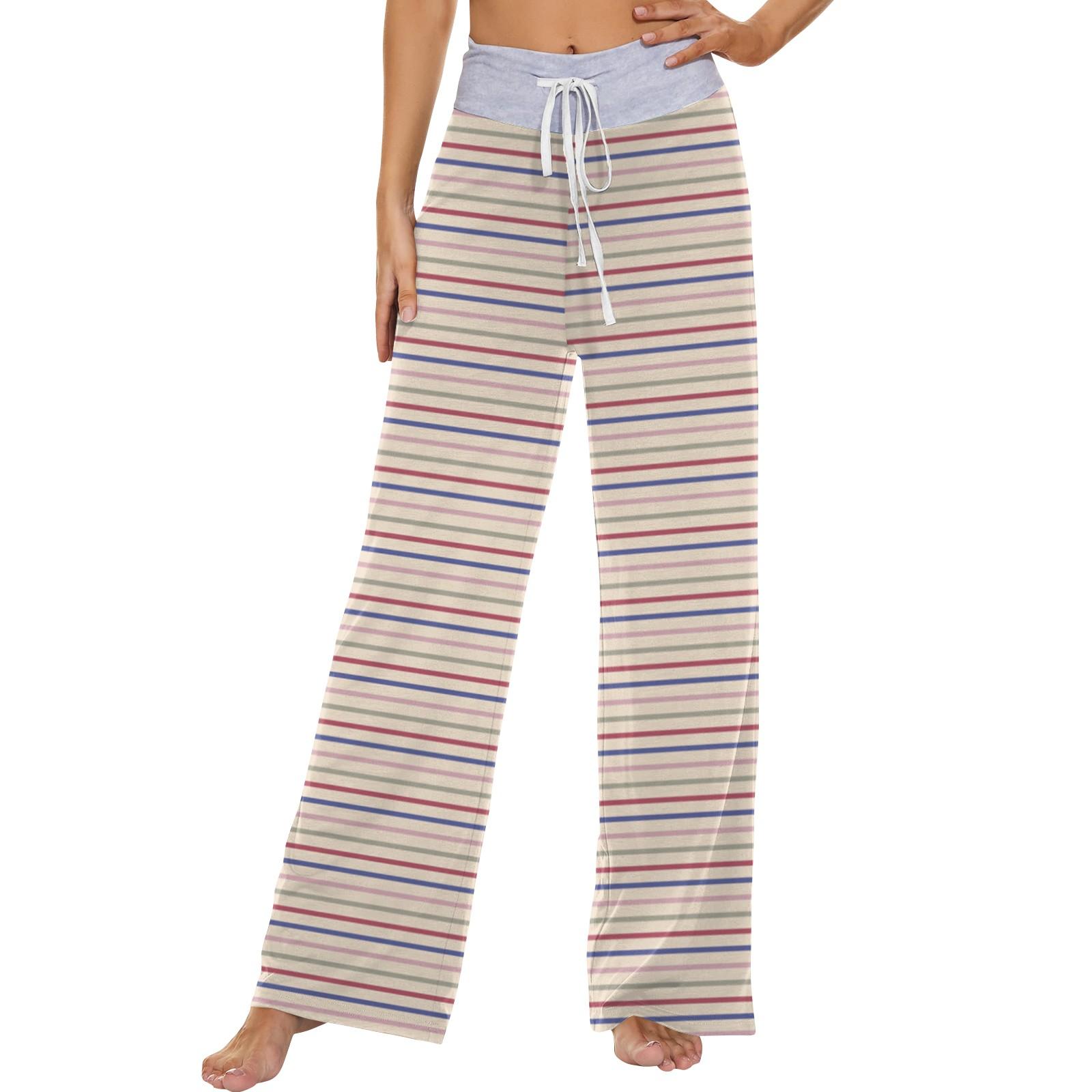 

Женские модные повседневные удобные пижамные штаны с принтом в полоску, широкие брюки на шнурке L бежевый