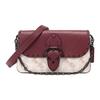 Beat 21 Carriage Pattern Leather Chain Shoulder Bag Small Women Shoulder Bag Burgundy Chalk-White 4760-V5RGH