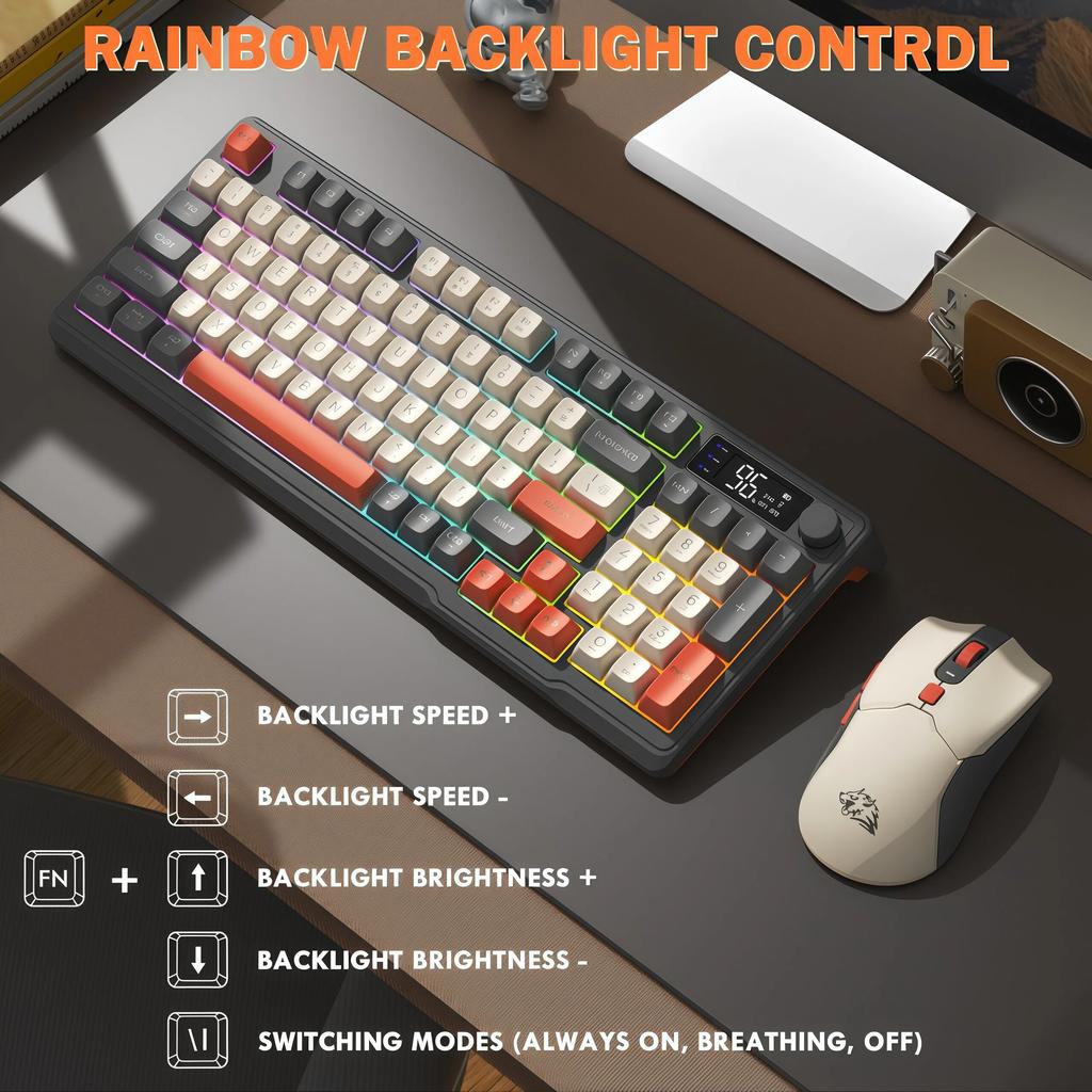 Freewolf T96 Gaming Wireless Keyboard and Mouse Supports dual-mode Bluetooth connectivity Compatible with PC and Mac devices