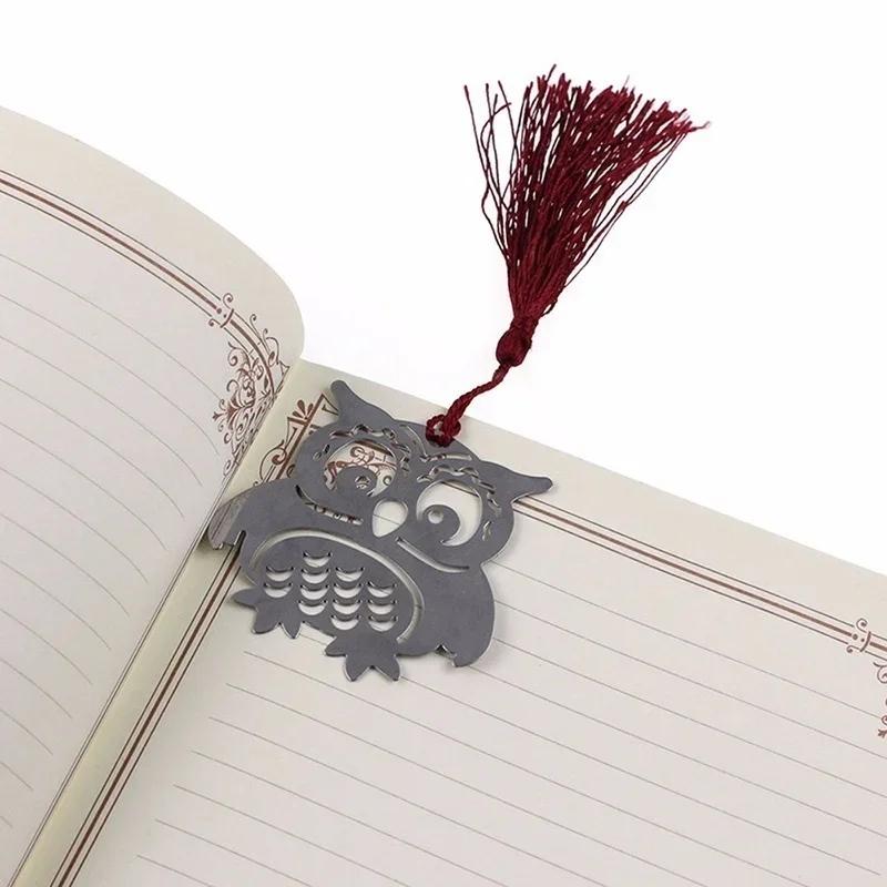 1 Pack Cute Owl Bookmark Birds Tassel Metal Bookmark Student Stationery Kids Gift