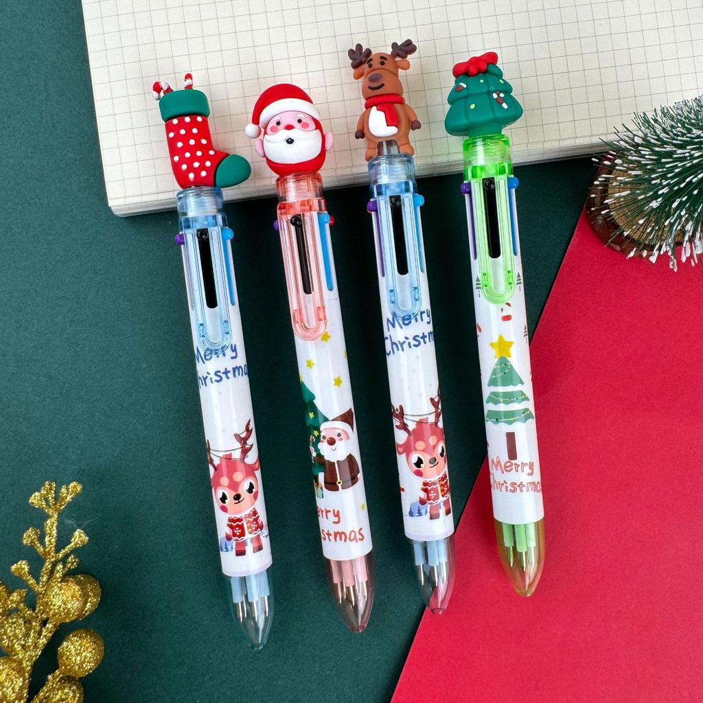 Christmas 6-Color Santa Claus Ballpoint Pen: Multi-Color Push-Button Journaling Pen for Students
