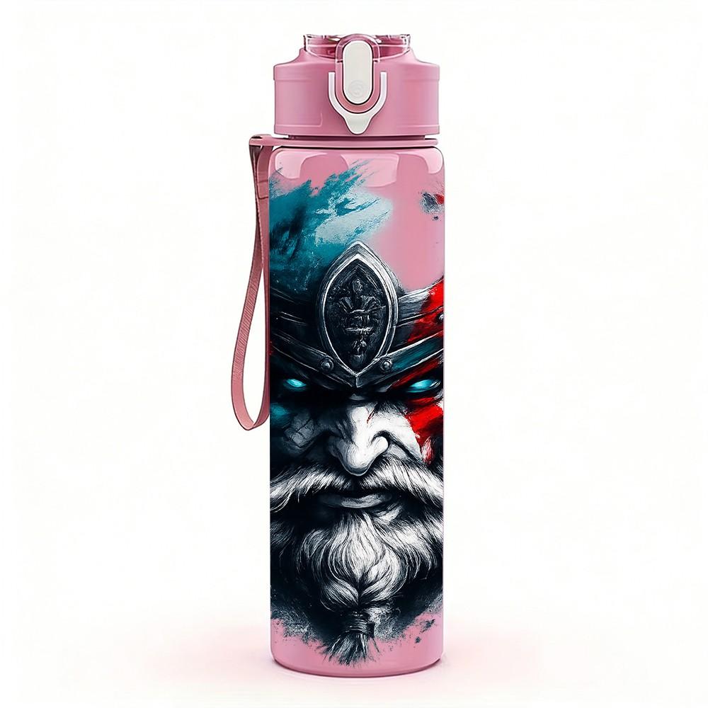 1PC Splash Art Black Wolf Pattern 750ml Color Plastic Sports Water Bottle Leakproof Flip Straw Lid Suitable for Sports Office Home Use