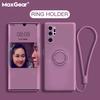 Metal Ring Holder Liquid Silicone Case For Huawei P40 P30 P20 Mate 20 30 Pro Lite Kickstand Nova 5T 6 7 SE Pro Honor 20S Cover