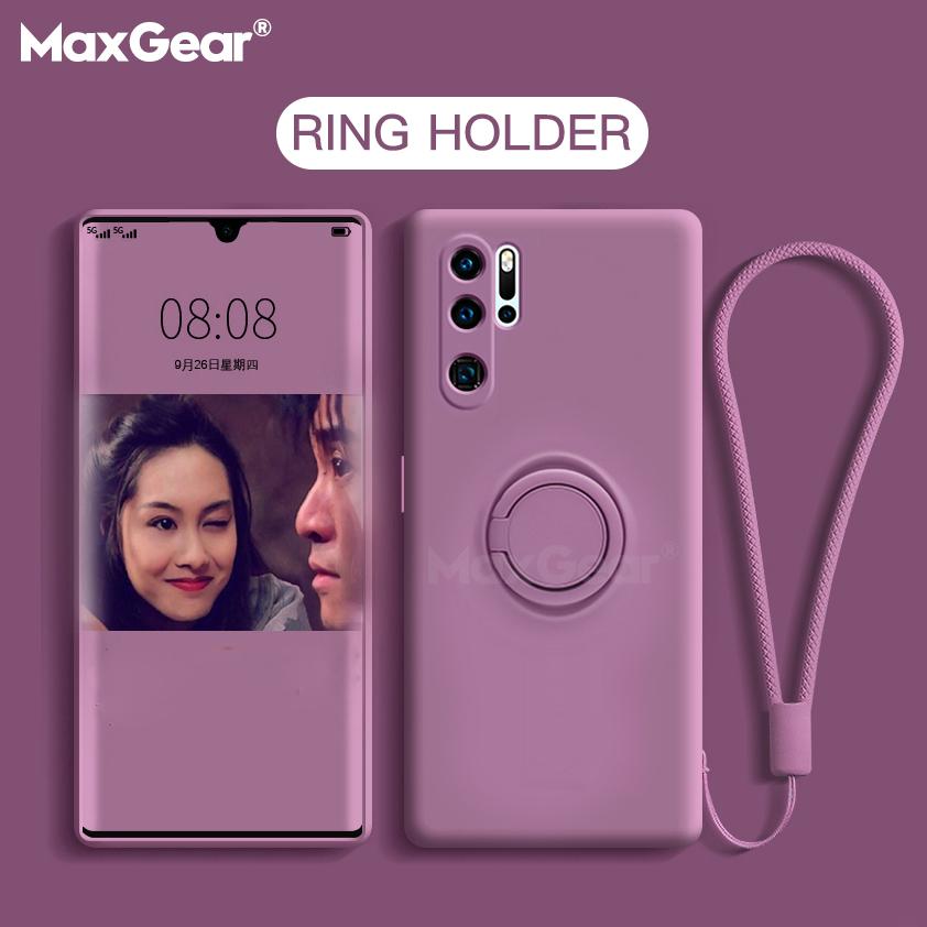 Metal Ring Holder Liquid Silicone Case For Huawei P40 P30 P20 Mate 20 30 Pro Lite Kickstand Nova 5T 6 7 SE Pro Honor 20S Cover