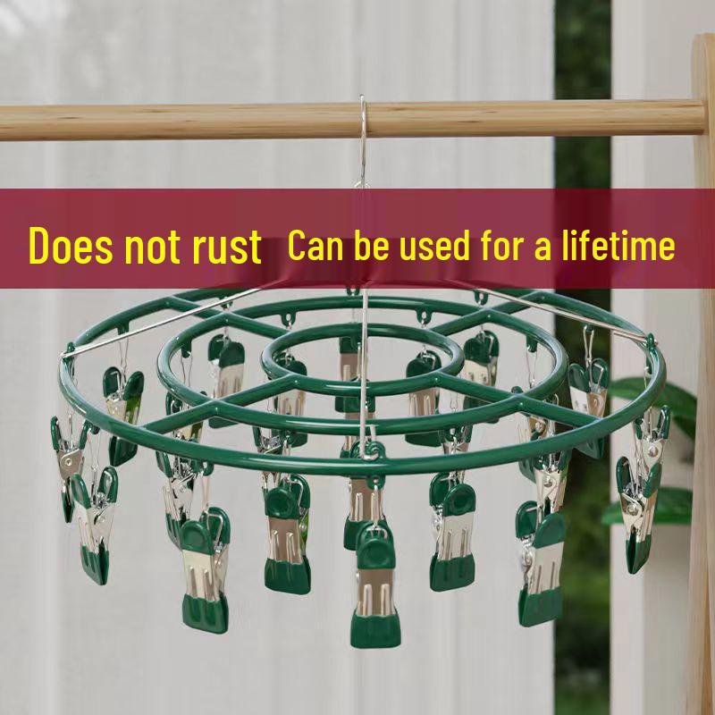 Steel Rack Drying Windproof Stainless With 24 Clips Multifunctional Clothes And Sock Hanger