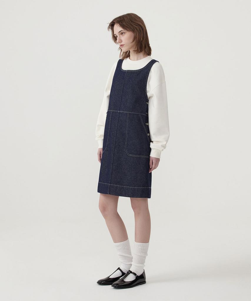 Covernat Woman Suspender Denim Dress Indigo