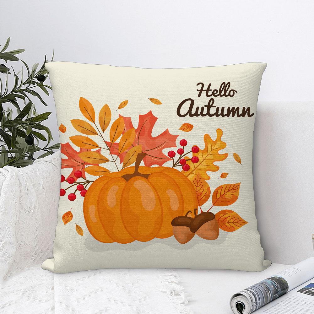 Autumn Maple Leaf Pumpkin Pillow Case Plush Fabric Soft  Pillowcase Double Sided Print Cushion Cover Household Gifts