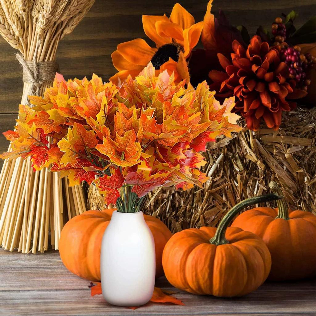 6/9 Branches Artificial Maple Leaves, Autumn Artificial Tree Leaves Decoration, Thanksgiving Plastic Fall Leaves, Indoor Outdoor