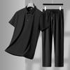 Summer Men's Young and Middle-aged Lapel Seamless Icy Breathable Short-sleeved T-shirt Trousers Casual Suit