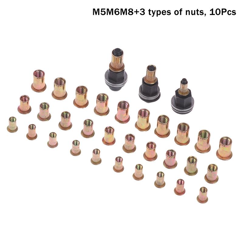 10Pcs Hand Rivet Nut Tool Set Manual Riveter Kit With M3-12 Nut Heads For Diy Repair Installation, Easy Use Accessory