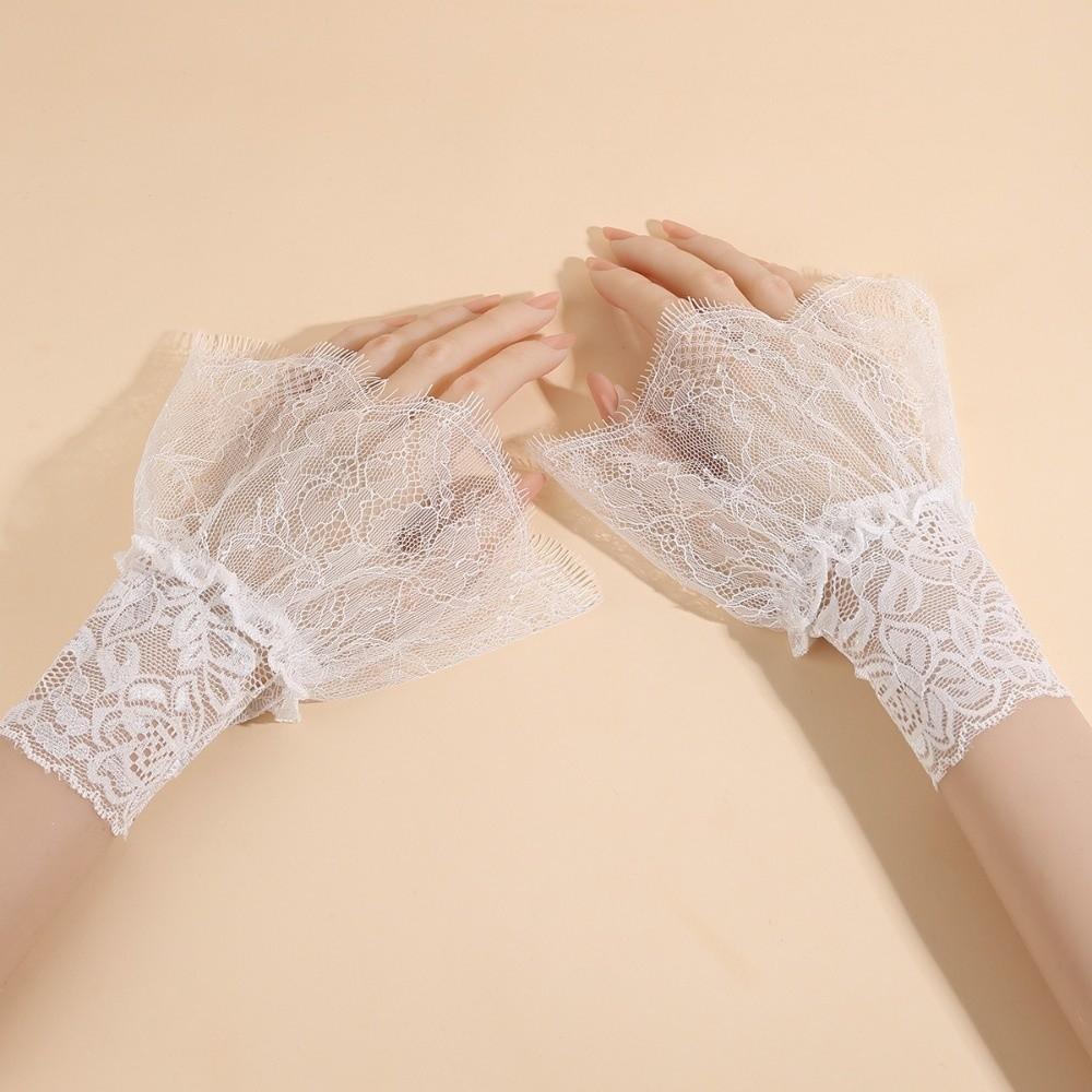 

Pleated Design Pleated Fake Sleeves Adjustable Wrist Accessories Lace Floral Cuffs Female Fashion