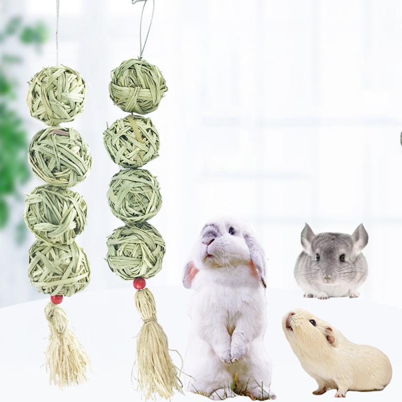 Natural Straw  Ball Hanging String Pet Rabbit Molars Toys To Relieve Boredom Hamster Accessories Pet