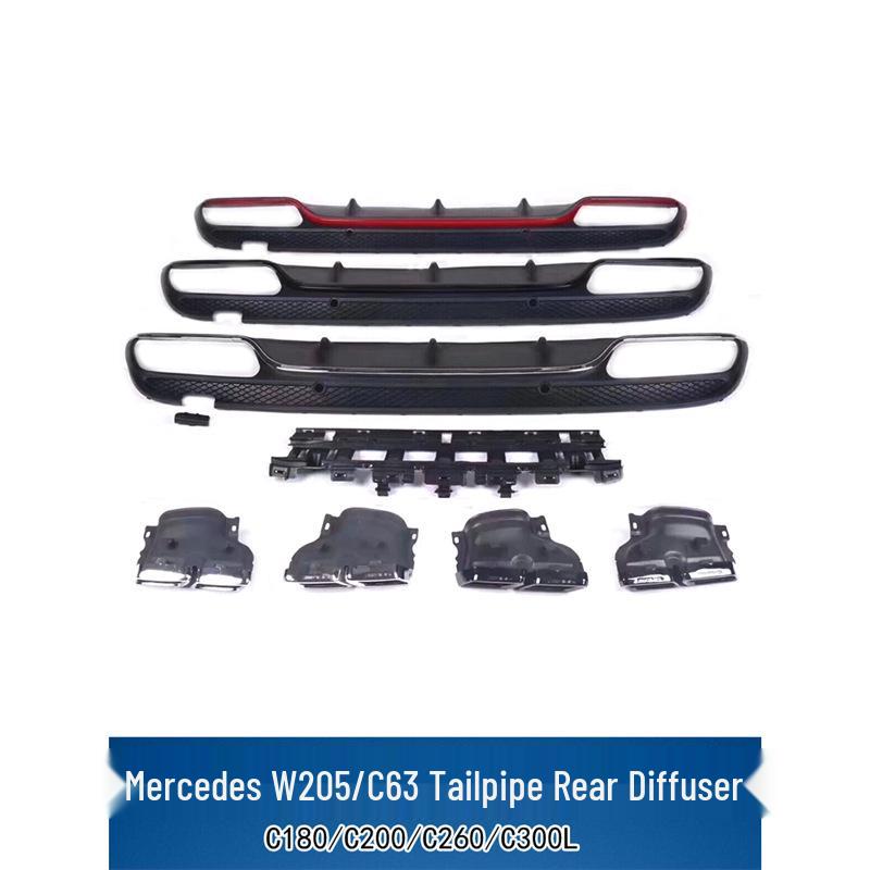 Mercedes-Benz C-Class W205 Quad Black Square Carbon Fiber Exhaust Tip