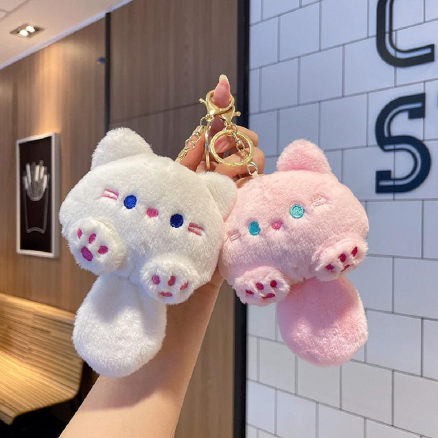 Adorable Cat Plush Keychain Toy, Key Ring Pendant for Purse Backpack Luggage Pet Collar, Cute Doll Gift for Students Girls Women
