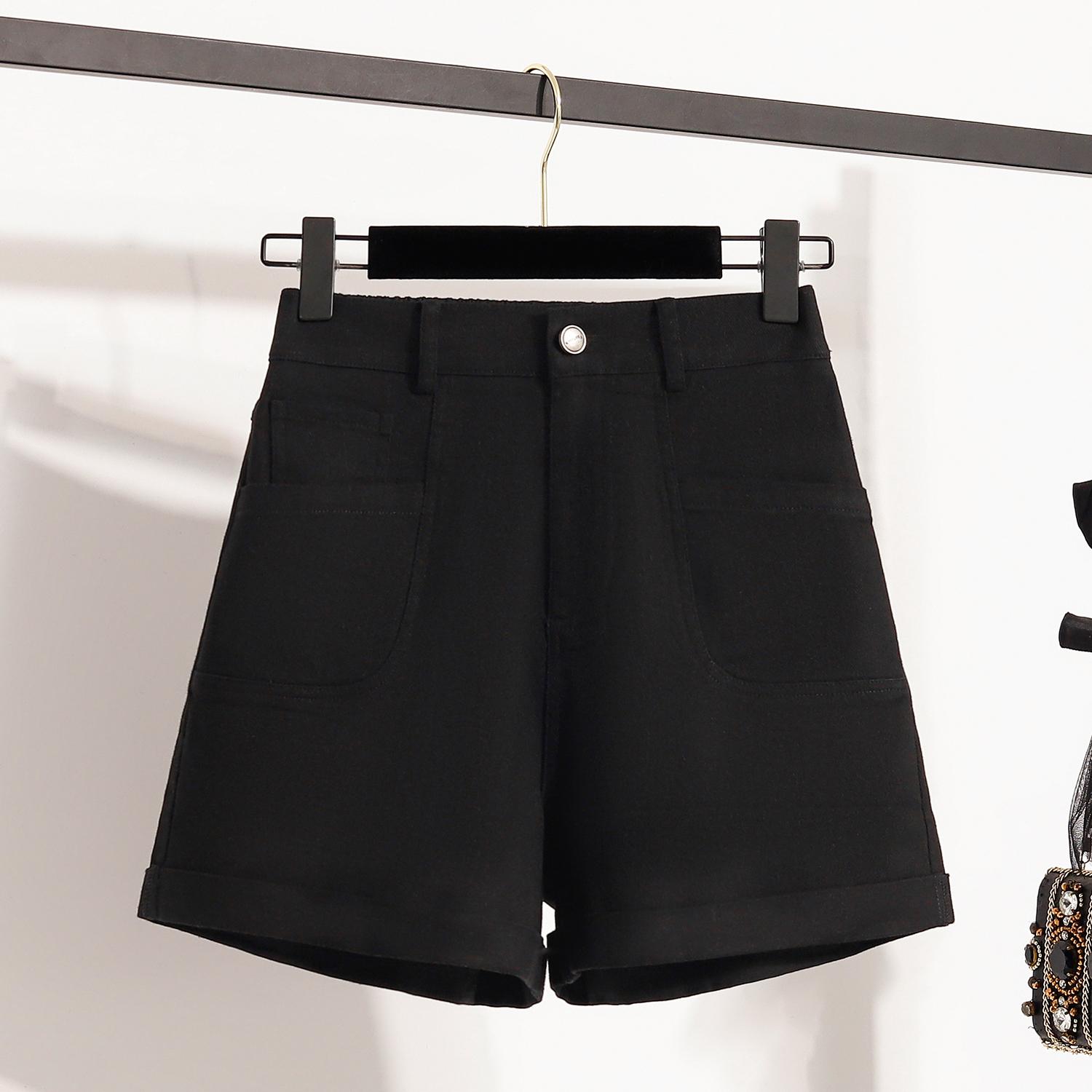 

DIMANAF Plus Size 2025 Женские шорты, брюки, летние свободные джинсы-шаровары, короткие базовые брюки с высокой талией и эластичным поясом 5XL чёрный