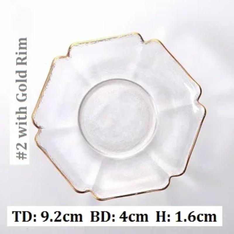

1 шт. Маленькое прозрачное блюдце, стеклянная посуда для чая, кофейной чашки, симпатичные тарелки с золотым ободком для кафе, отелей, ресторанов, декора свадебного стола