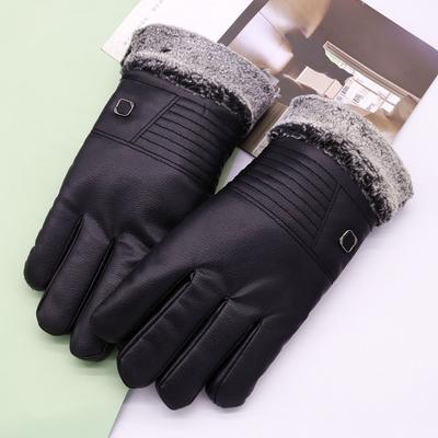 Men Winter Warm Gloves Touchable Screen Gloves PU Leather Waterproof Skiing Gloves Cycling Driving Mittens For Outdoor Sports