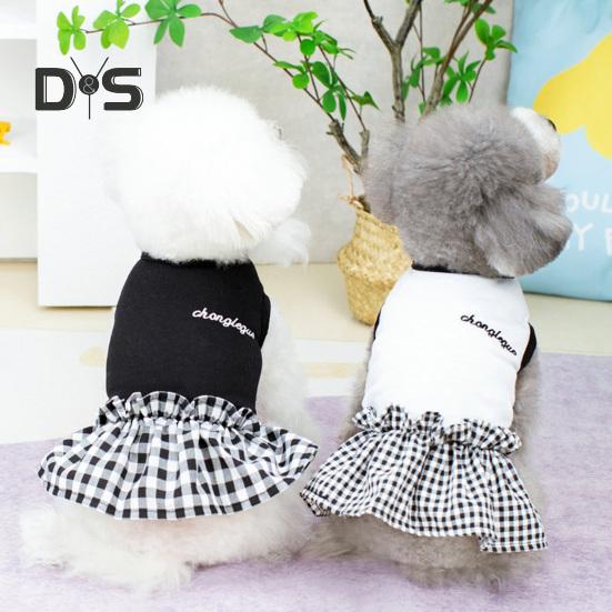 

Вышивка Собака Платье Мягкая Красотка Собака Решетка Сращивание Рукава Без Рукавов Принцесса Юбка