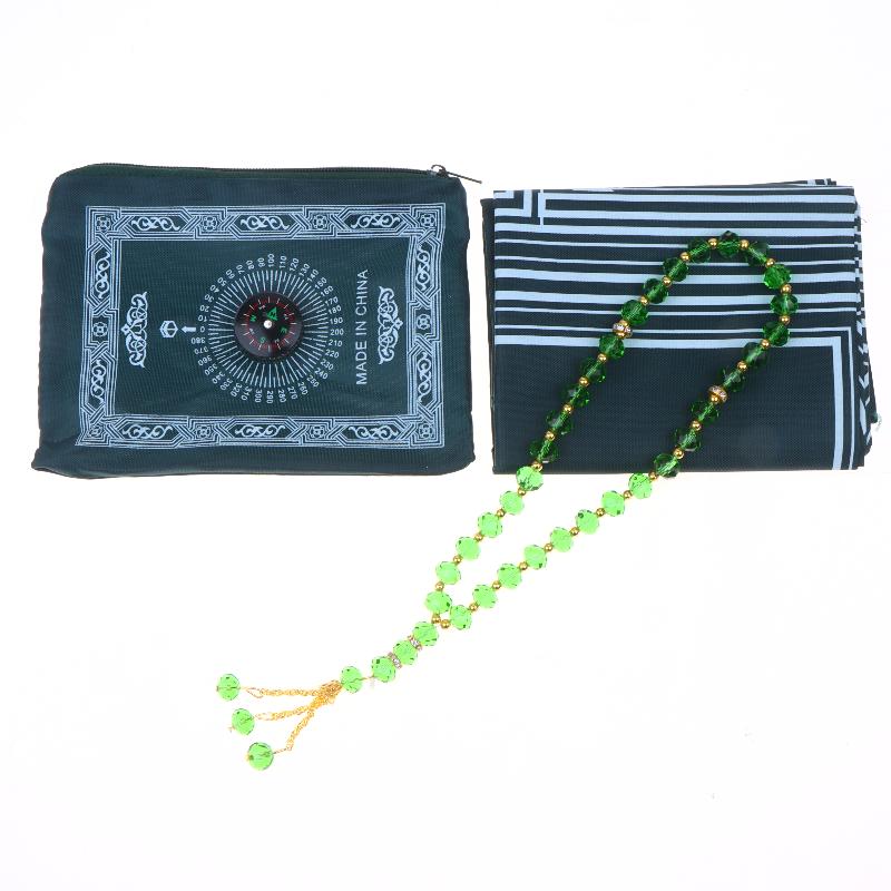 Islamic Prayer Mat Portable Travel Foldable Prayer Rug With Beads for Muslim Office Business Trip Worship