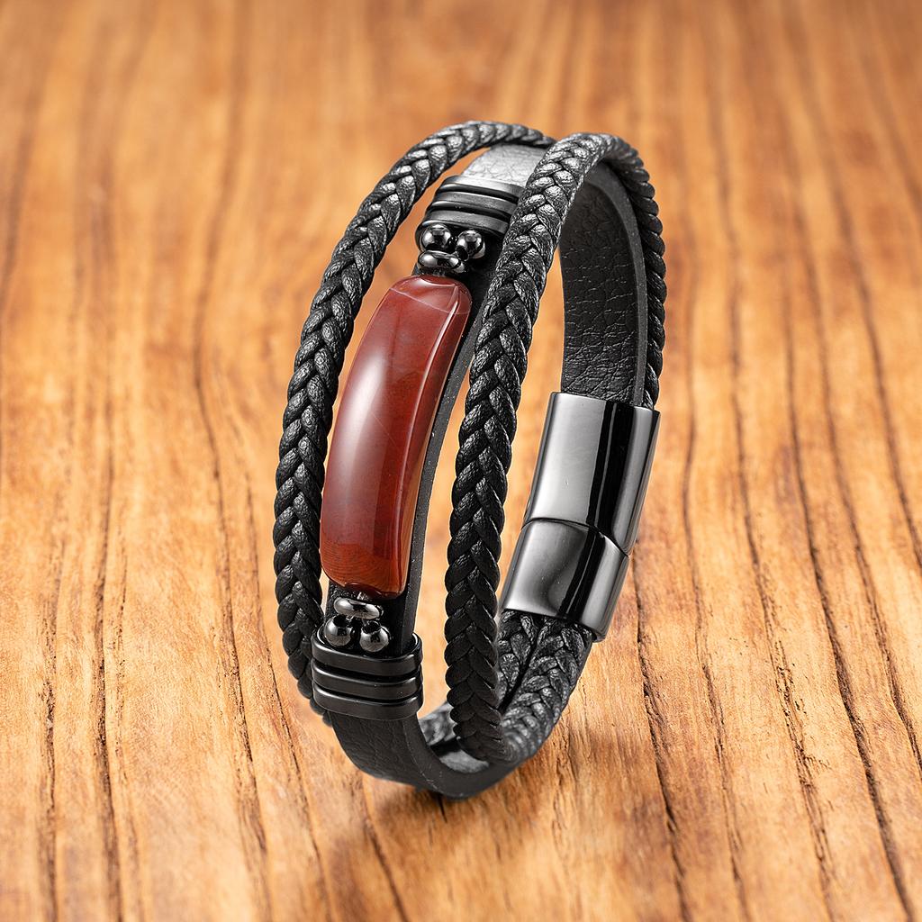 European and American Geometric Tiger's Eye Stone Bracelet Men's Multi-layer Leather Rope Bracelet Stone Bracelet Magnet Buckle Bracelet Women 2026