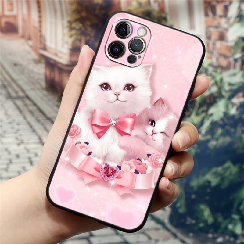 Apple Hülle für iPhone 11 12 13 mini Pro Max XS X XR 7 8 6 plus SE 2020 Weiche Silikonhüllen Cover Niedliche Cartoon Katze Blume Tier