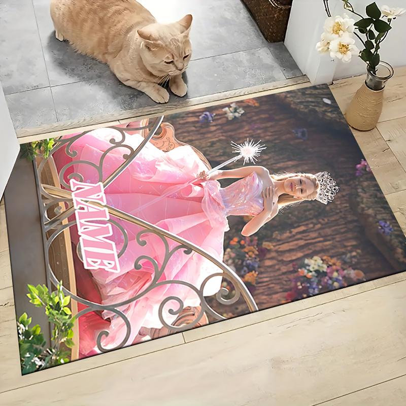 Custom Name Princess Pink Gown Carpet Rug Customizable Soft Washable Anti-Slip Home Living Room Sofa Mats Personalized Rug. 0909337