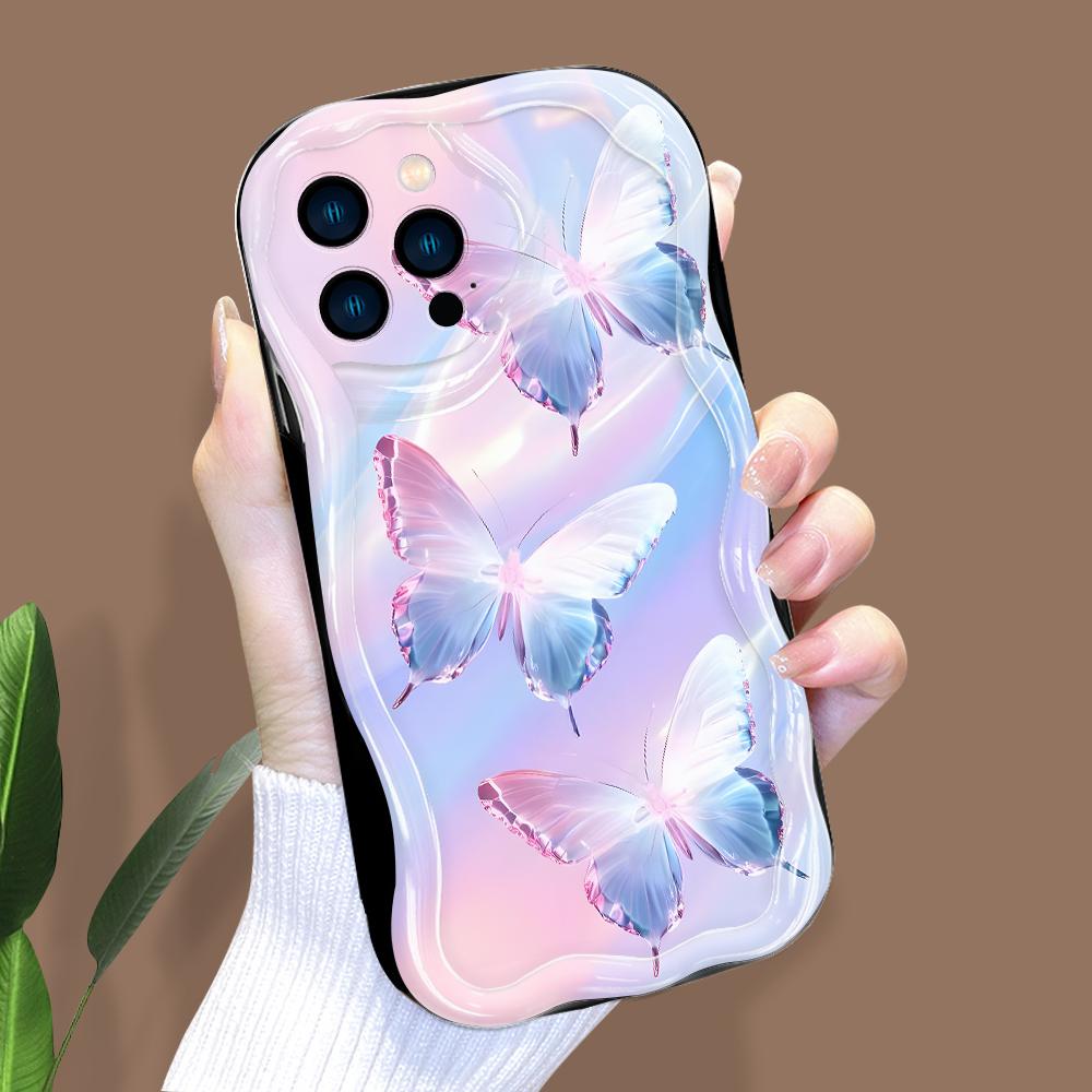 Cartoon Pattern Cream Texture Casing Wavy Edge Soft Silicone Cover Phone Case for IPhone Samsung Huawei Honor Xiaomi Redmi Infinix Tecno