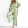 Completo da donna in due pezzi con pantaloni plissettati, casual chic, tinta unita, a maniche lunghe, con camicie abbottonate e pantaloni a gamba dritta
