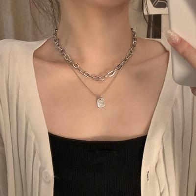 Double Layer Chain Square Brand Collarbone Chain Hip Hop Cool Tide Choker Women