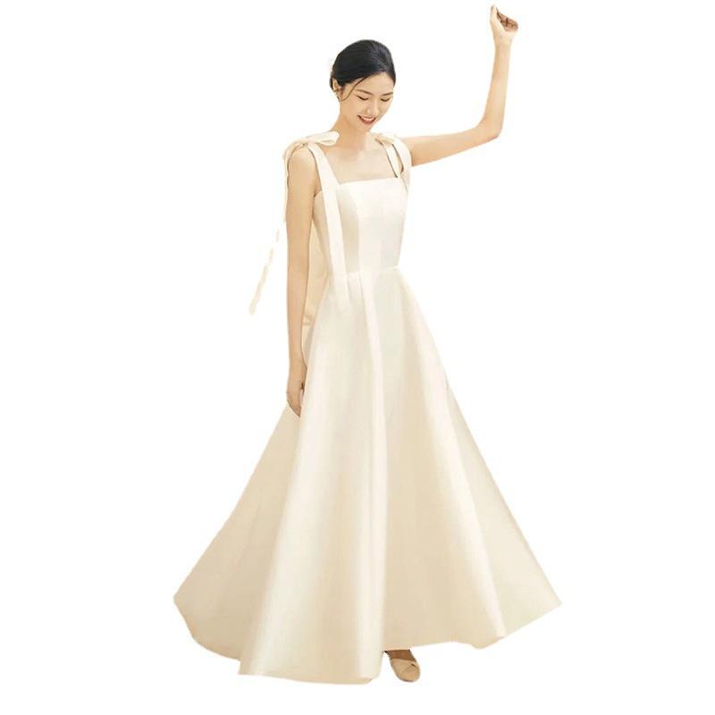 

Женское свадебное платье атласное на шнуровке с лямкой на плечо с бантом и квадратным вырезом трапециевидной формы с большими качелями сплошной цвет без рукавов вечернее платье для фотосъемки XXL белый