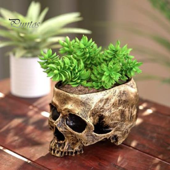 Unique Gothic Gifts Skull Planter, Resin Head Flower Pot, Halloween Candy Bowl, Spooky Beauty Store Display Props Decoration for Tabletop Home