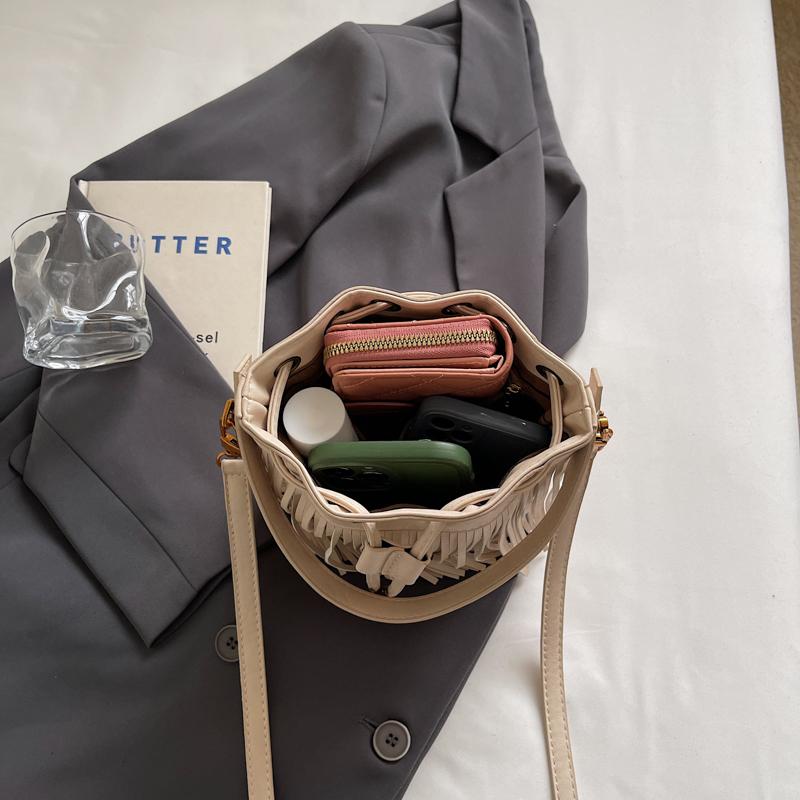 Tassel Handbag Drawstring Bucket Bag Women's Shoulder Crossbody Bag