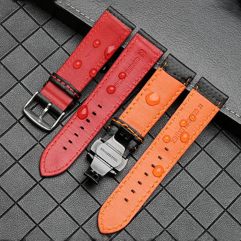 18mm 20mm 21mm 22mm 23mm 24mm Cinturino Orologio in Pelle con Motivo Fibra di Carbonio Cuciture Nere Rosse Arancioni Cinturino Orologio Accesso Orologio da Uomo
