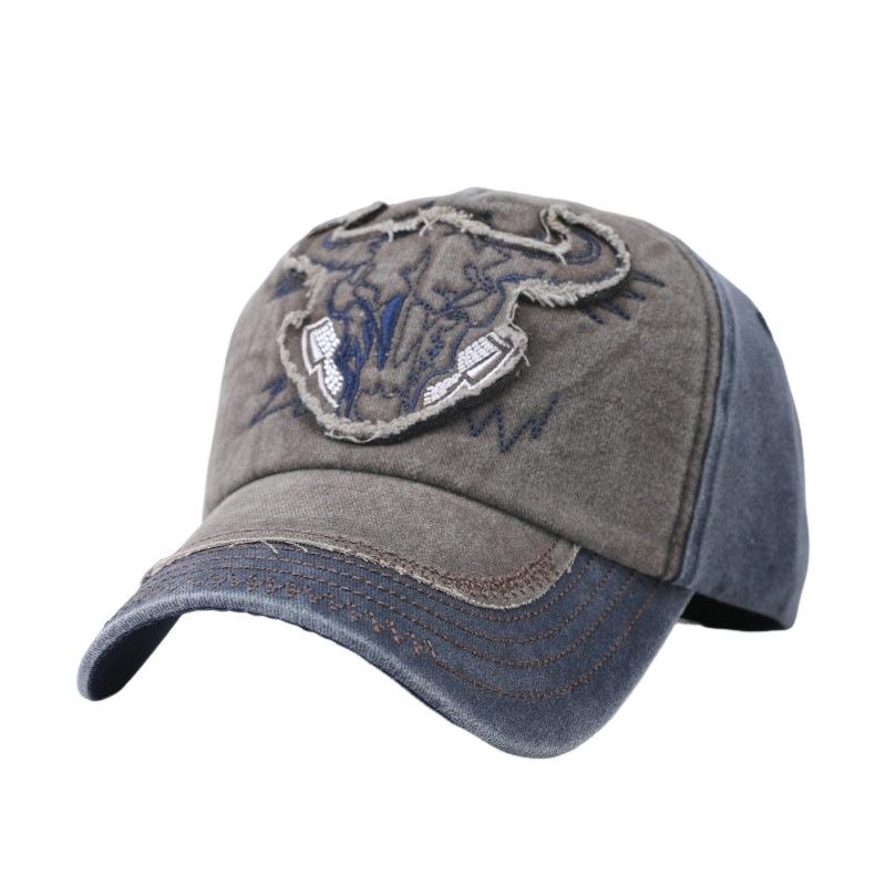 Bullhead personalized cap summer fishing visor men's and women's trend European and American washed sticker baseball cap hat