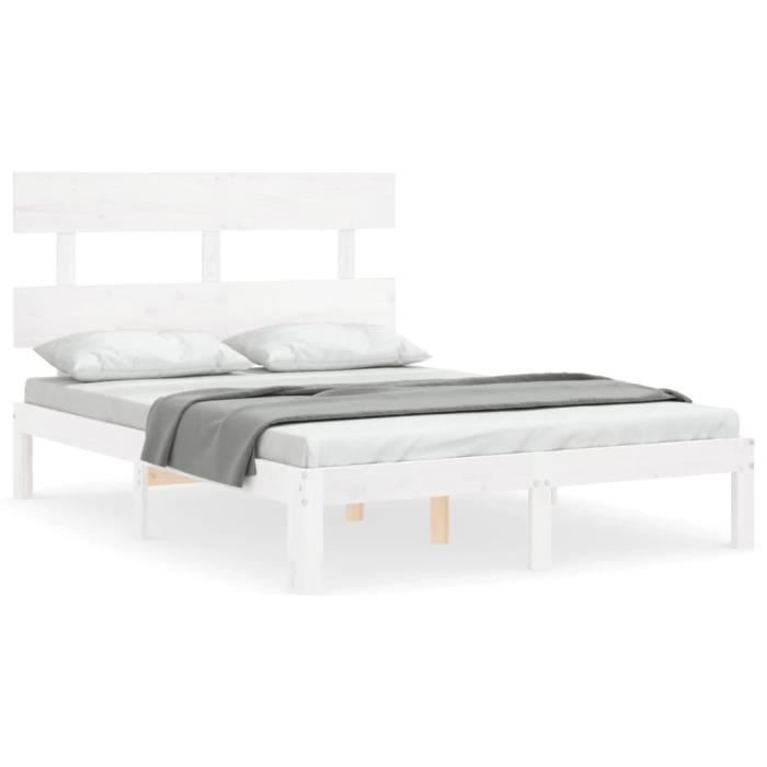 VidaXL Bed Frame with Headboard White Small Double Solid Wood 3193502