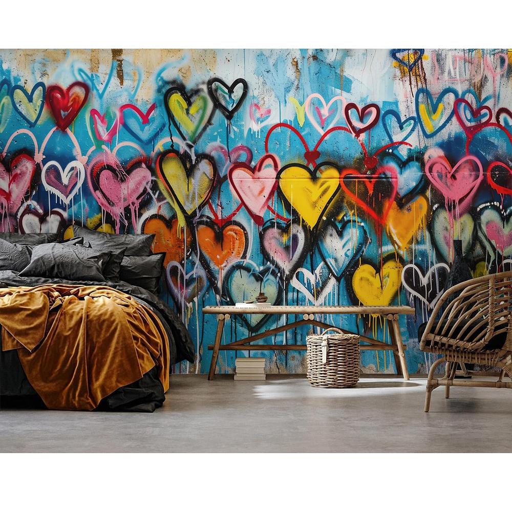 Love Heart Colorful Graffiti Mural Removable Graffiti Mural Living Room Bedroom Large Wall Decor Wallpaper