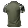Men Short Sleeve Polo Shirt Button Down Printed Patchwork Design Classic Fit Lightweight Breathable Top