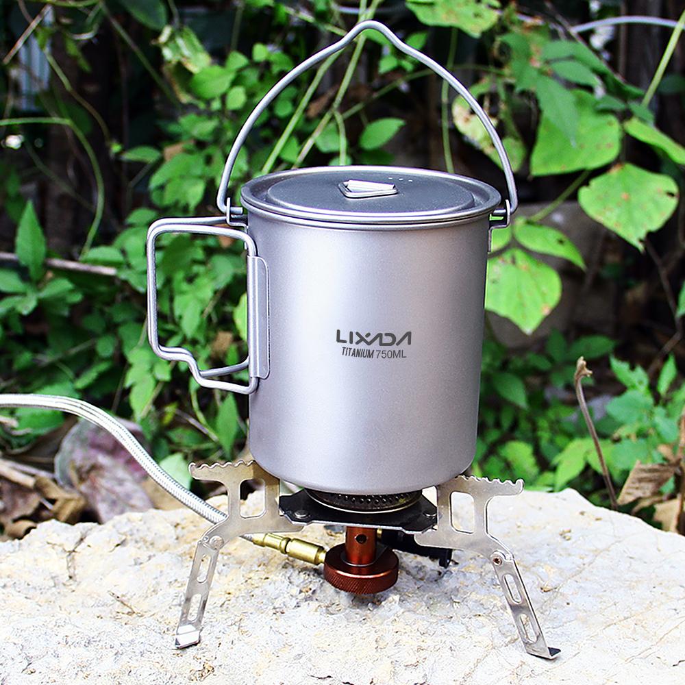 Lixada 750ml 900ml 1100ml Ultralight Titanium Pot Water Mug Cup with Lid and Foldable Handle Outdoor Camping Cooking