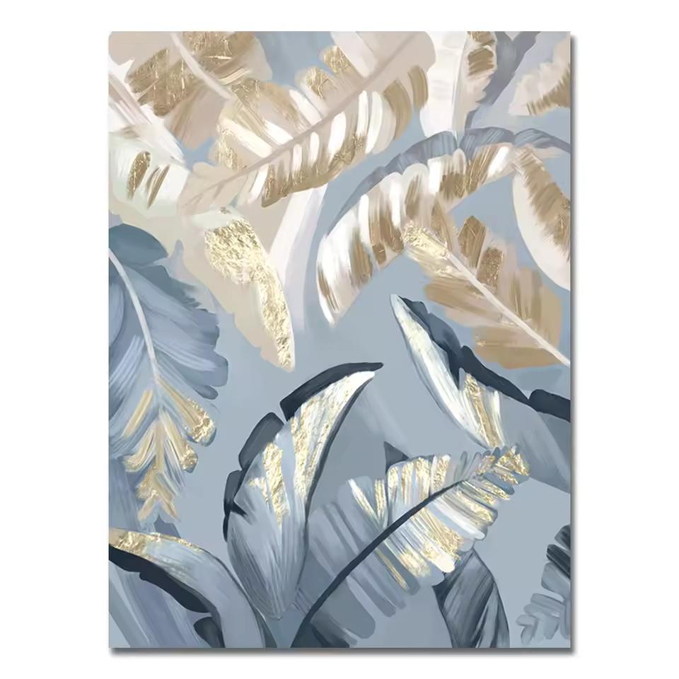 Nordic Plant Canvas Painting Abstract Blue Palm Leaves Poster Prints Still Life Wall Art Pictures for Living Room Interior Decor