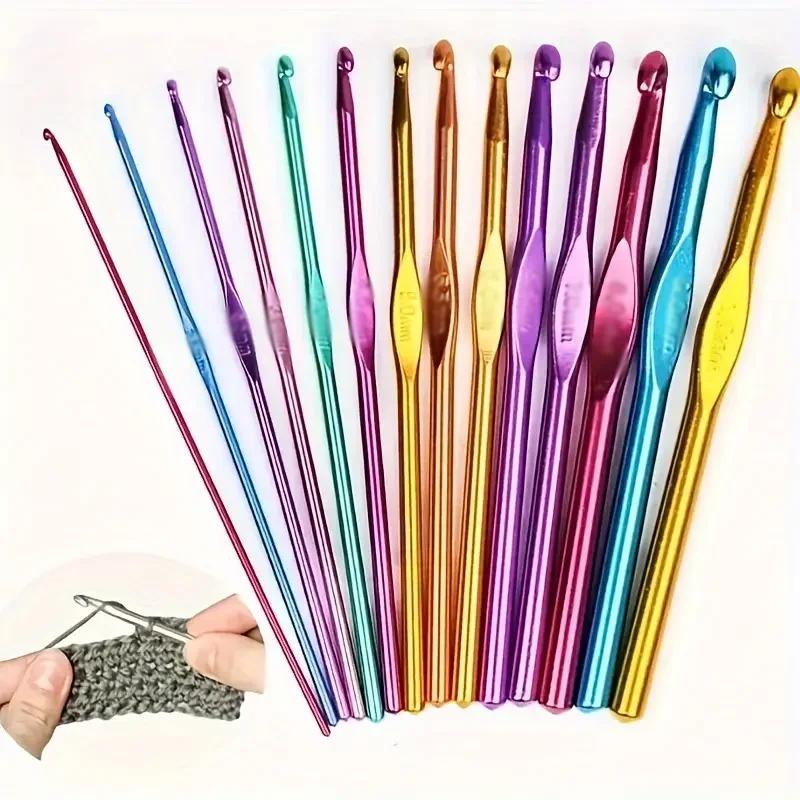 12/36 Metal Handle Crochet Hook Colorful Aluminum Knitting Needles Single Head Crochet Knitting Yarn Crafts DIY Apparel Needles