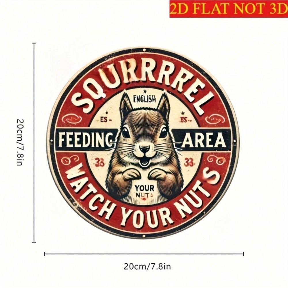 Squirrel Feeding Sign Retro Humorous 8X8 Inch Metal Tin Sign for Outdoor Garden Wall Decor