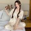 Ice Silk Pajamas Female Cute Wind Bear Summer High-End Cartoon Short-Sleeved Trousers Loungewear