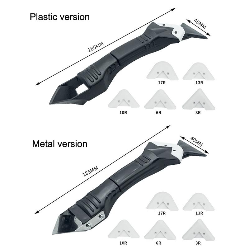 Silicone Scraper Squeegee Glue Remover Knife Caulking Angle Beauty Crack Trowel Tool Grout Scraper Kit With 5Pcs Scraper Head