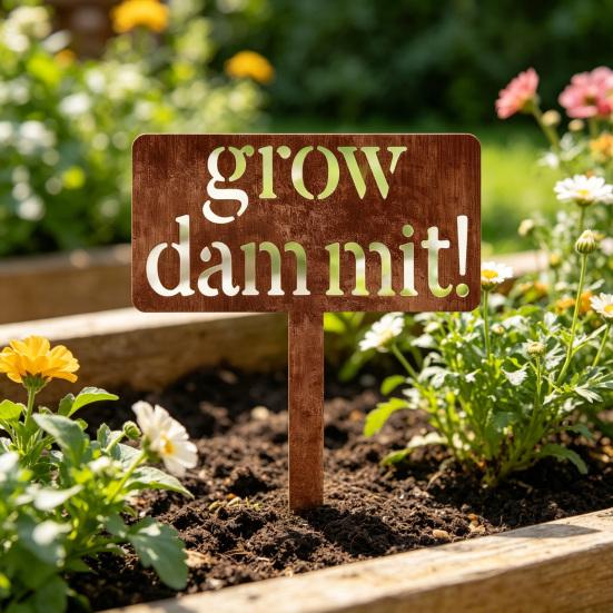 Grow Funny Metallschild, Vintage Dekorative Plakette Pfahlschild, Kräuter Obst Blumen Gemüse Garten Zubehör, Geschenke für Frauen, Männer, Mama, Gärtner