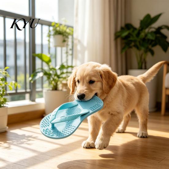 Durable Silicone Pet Toy for Teeth Cleaning 1 Pair Flip-flop Dog Chew Toys, Funny Thong Sandal Puppy Teething Small Medium Dogs Shape Toys Aggressive