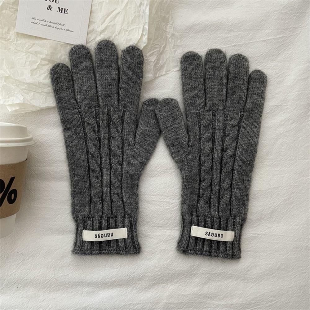 Y2k Lady Finger Gloves Windproof Solid Color Gloves Kawaii Korean Knitted Gloves  Autumn