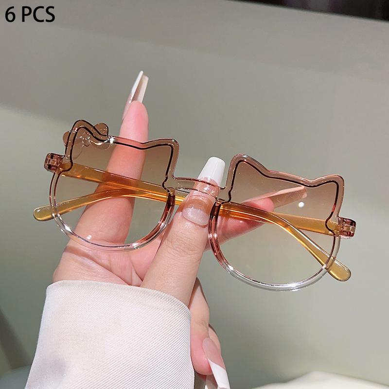 1/6 Pcs Cute Kitten Shaped Kids Sunglasses  New Gradient Candy Color Decor Shades for Girls Ins Trendy Design Sun Glasses